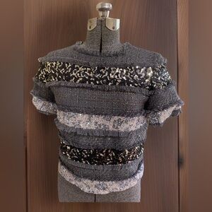 English Rose Women’s Size Small Gray Embellished Sequin Fringe Color Block.